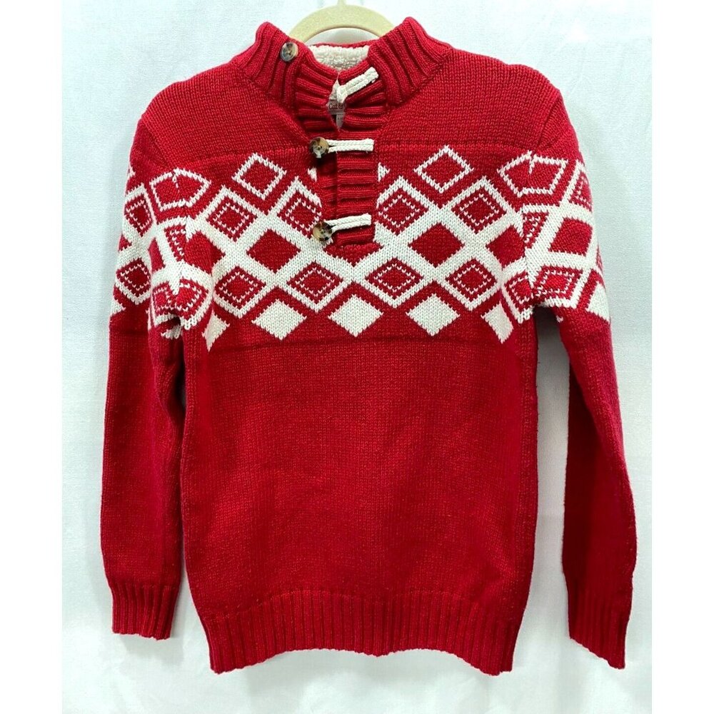 Cat & Jack Boy's Long Sleeve Fair Isle Fisherman Sweater RED Large 12/14 KNIT